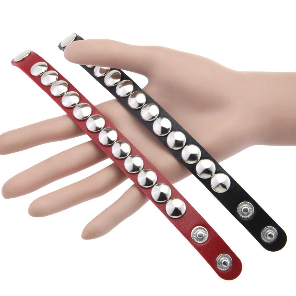 Punk Round Dome Rivet PU Leather Bracelet, Adjustable Stainless Steel Snap Wrist Cuff Unisex Gothic Rock Wristband