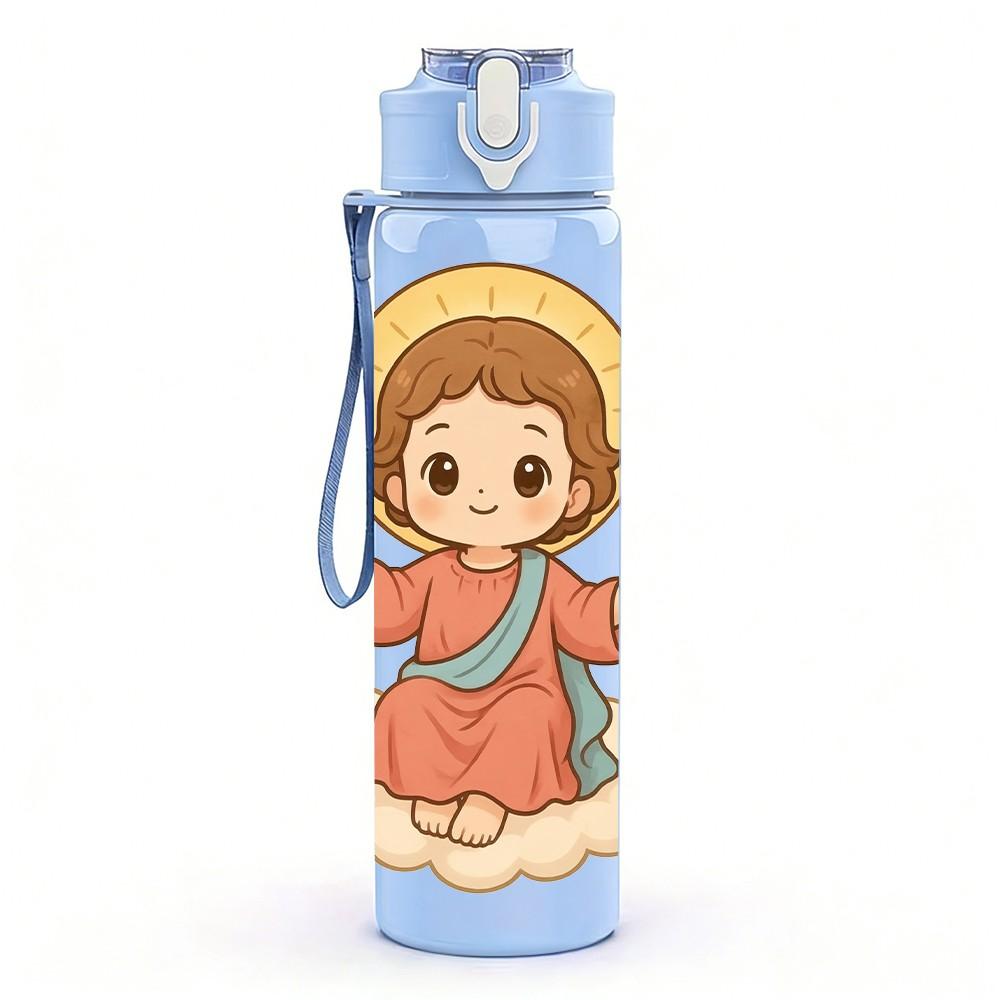 1PC Baby Angel Holy Cute Cartoon Print 750ml Color Plastic Sports Water Bottle Leakproof Flip Straw Lid Suitable for Sports Office Home Use
