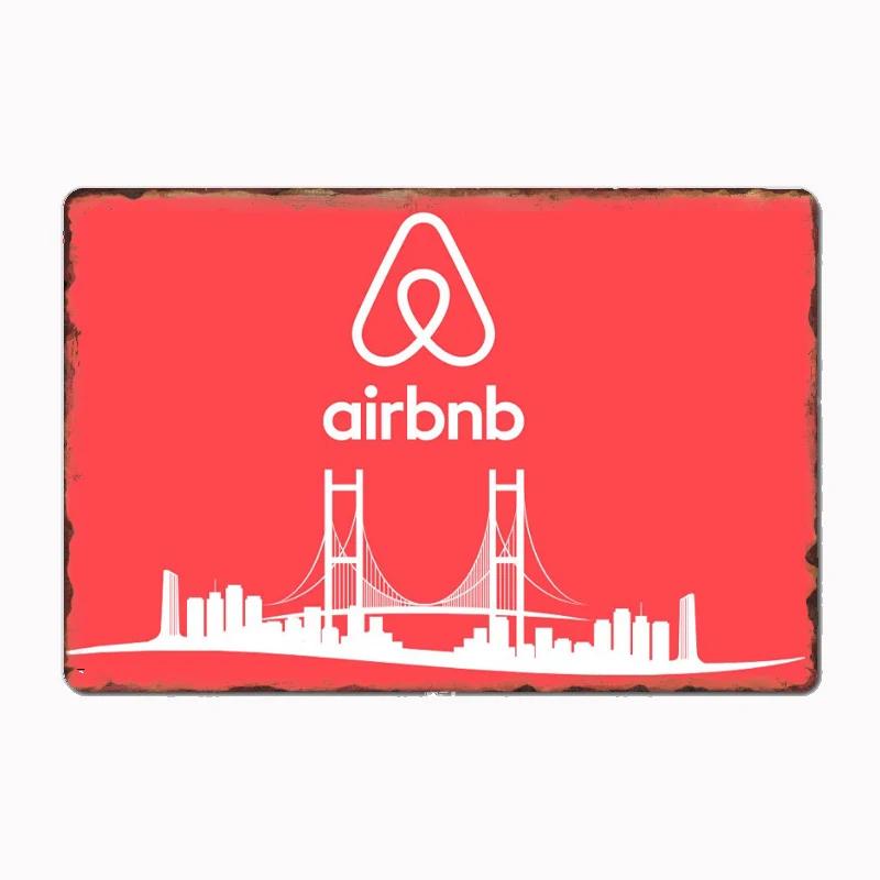 Vintage Airbnb Logo 1 Metallskilt Plakat Veggdekor Kino Stue Veggmaleri Morsomt Blikkskilt Kjøkken Soverom Kafé Bar Pub Stue