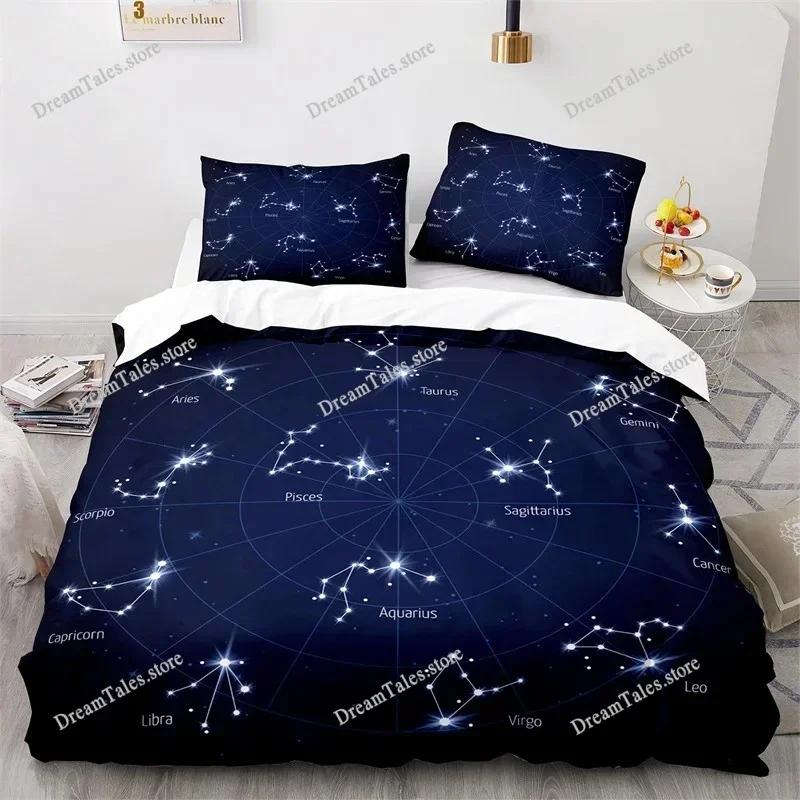 Sun and Moon Bedding Set King Queen Size Twelve Constellations Zodiac Comforter Cover Adults Astrology Polyester Duvet Cover