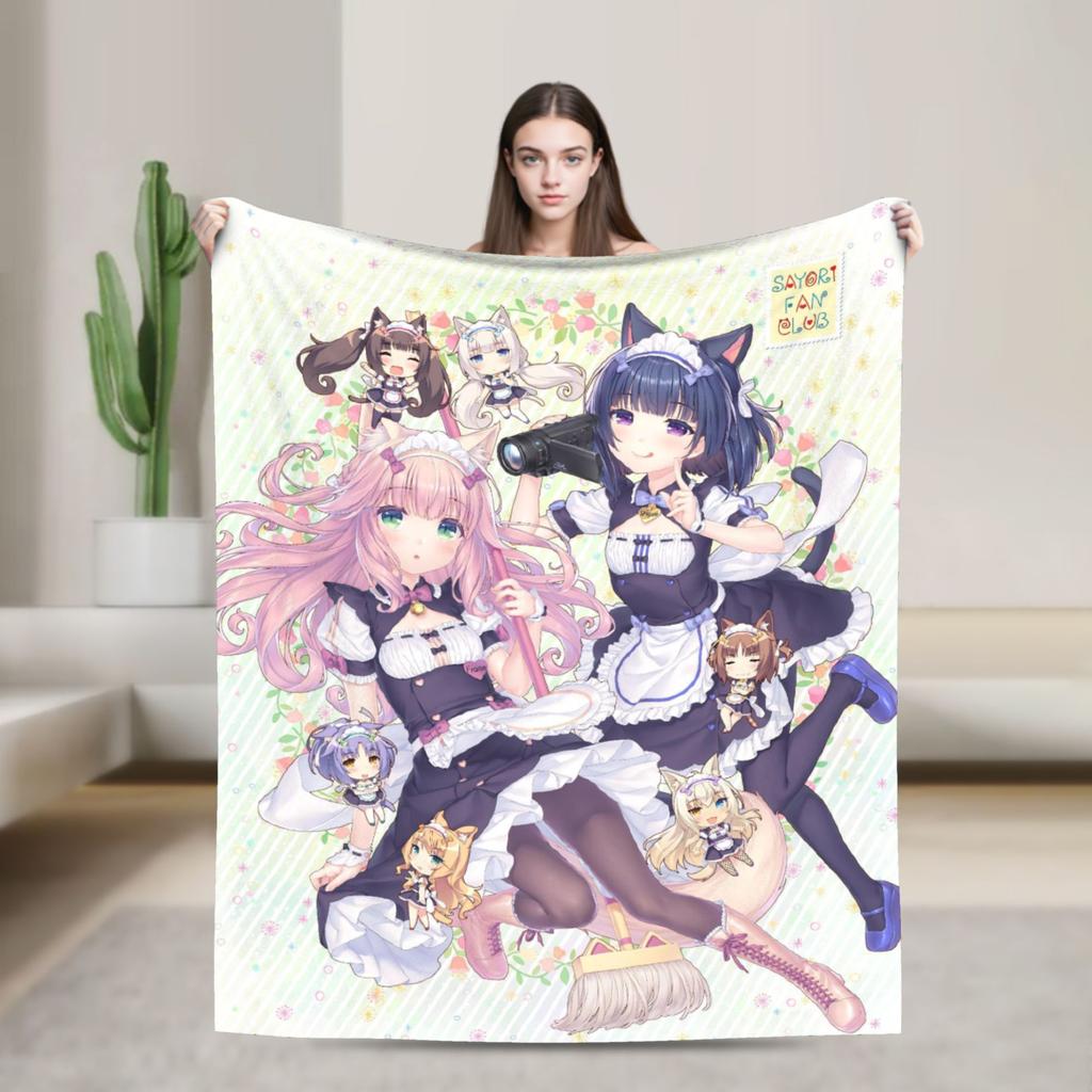 Kawaii Nekopara Anime Catgirls Blankets Fleece  Super Warm Throw Blankets for Outdoor Travel Bedroom Quilt