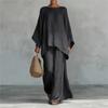 Fashion Linen Loose Long-sleeved Wide-leg Trousers 2-piece Set Women Spring Casual Retro Elegant Female Simple Trousers Suit