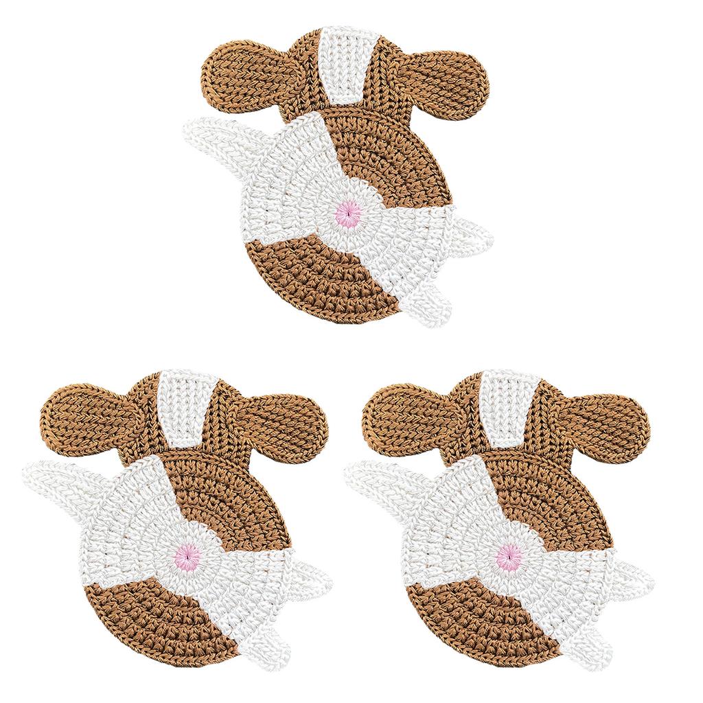 3Pcs Lovely Creature Themed Drink Protectors Soft Fabric Crochet Coasters For Dining Table