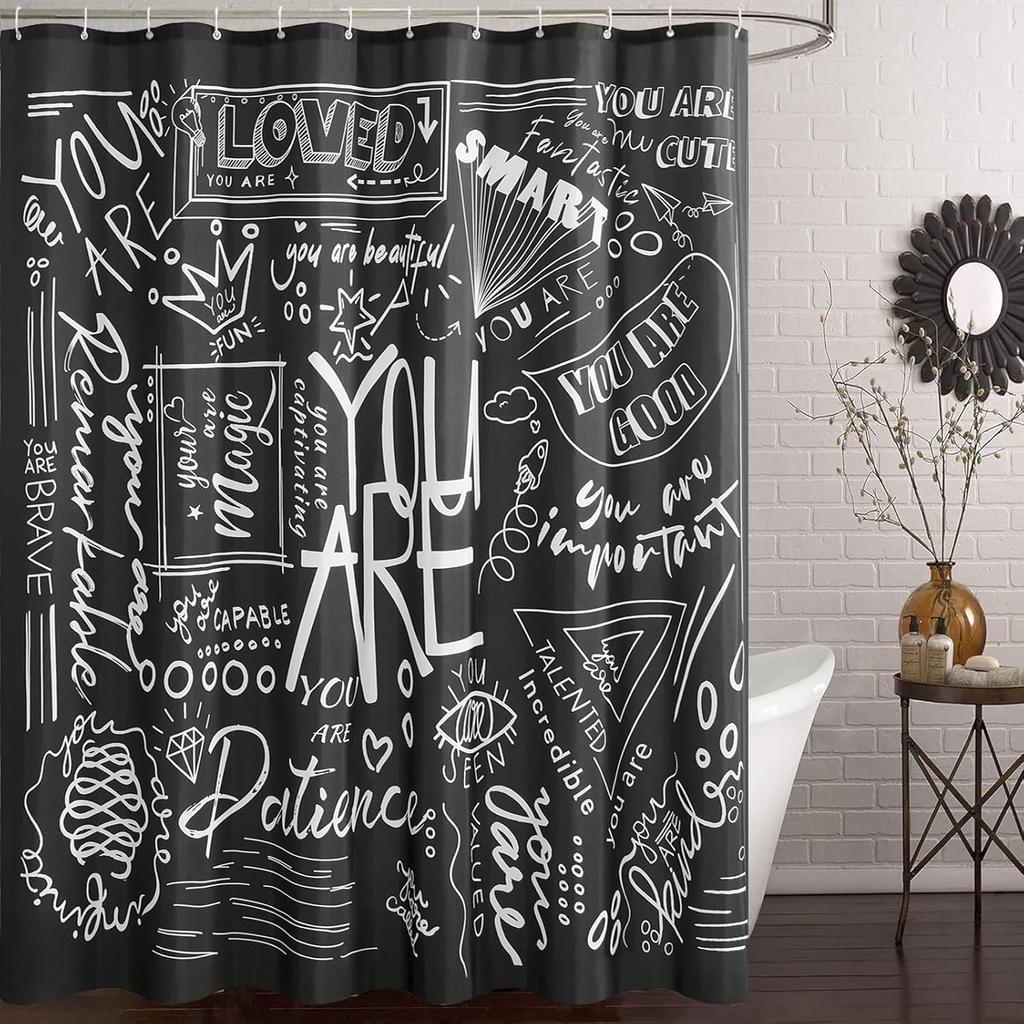 Zwart-wit douchegordijn inspirerend Art Deco badkamer leuk douchegordijn met 12 haken 180x180cm