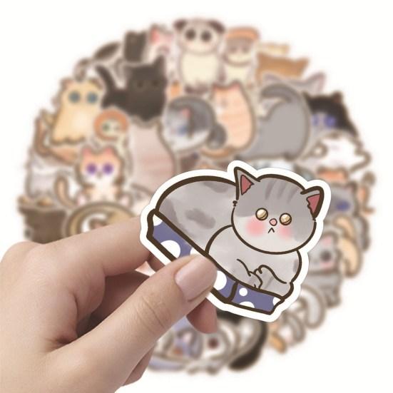 60Pcs Cat Sticker Cartoon Pattern Waterproof Adorable Decorative Water Bottle Laptop Skateboard Cat Sticker Reward Gift
