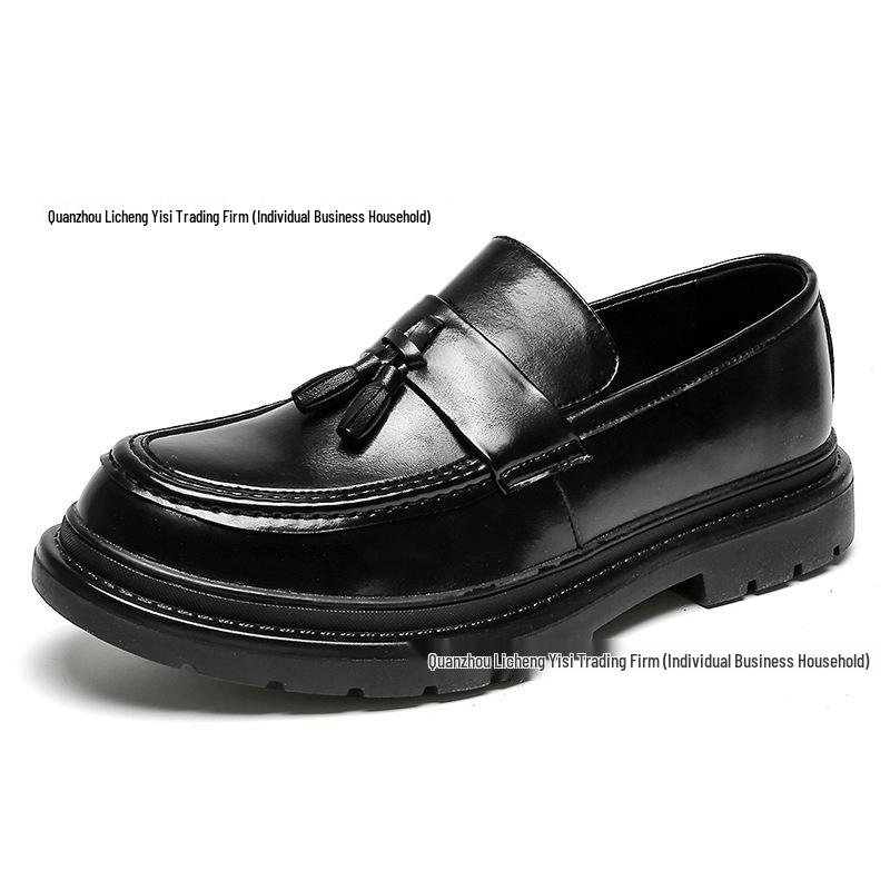 Men s British Style Tassel Loafers – Thick-Soled Leather Slip-On for Formal & Casual Office Wear 40 чёрный