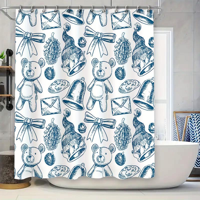 

Blue and White Cartoon Animal Print Shower Curtain Waterproof Decorative Bathing Room Shower Curtains For Home Decoration 90x180cm