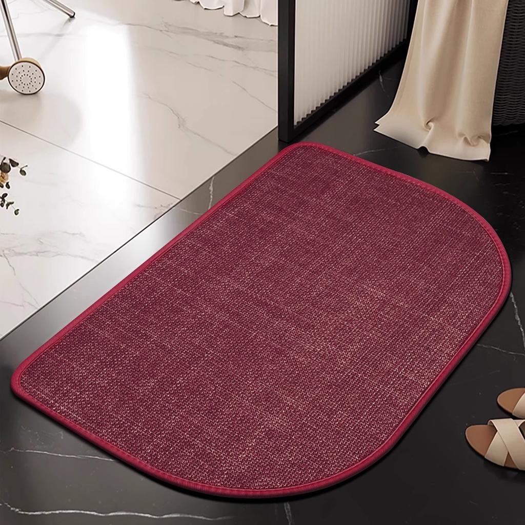 Linen Rectangular Circular Bath Mat Absorbent Bathroom Rug Non Slip Floor Mat Entrance Doormat for Bedroom Living Room 60x90cm