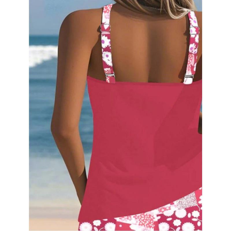 Women Printed Conservative Split Swimsuit Quick Dry Two Piece Bathing Suit