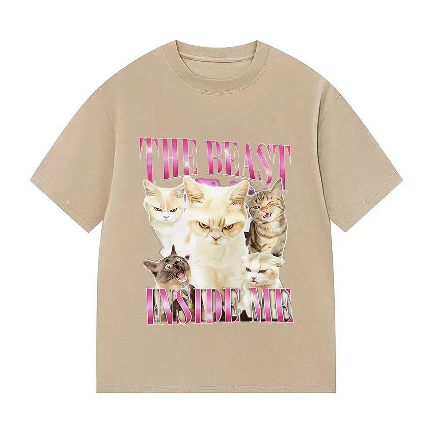 

Beast Gifts Unique and Fun Cat Emoji T-Shirt Retro Harajuku Style Casual Short-Sleeved T-Shirt Women Clothing Personality 3XL