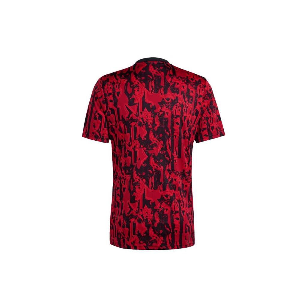 Adidas Manchester United Pre-Match Training Short-Sleeve Soccer Jersey Pattern Print Men Tops Red Black IA7242