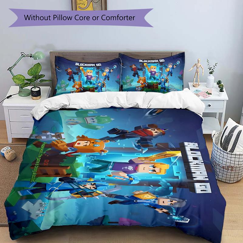 Blockman Go Pixel Adventure Printed 3pcs Bedding Set Soft Microfiber 1 Duvet Cover And 2 Pillowcases Home Bedroom Decor Xmas Gift K1861