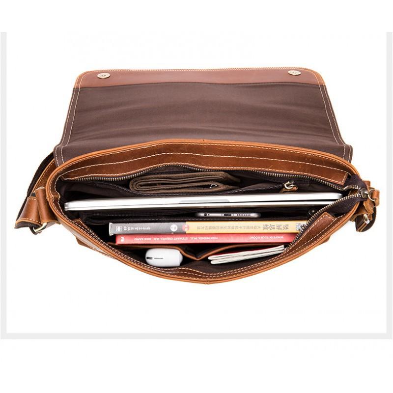 Real Cowhide Crazy Horse Leather Men's Bag Casual Crossbody Retro Fashion Top Layer Shoulder