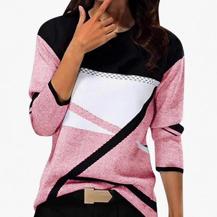 Wiosenne i jesienne T-shirty damskie z okrągłym dekoltem, z nadrukiem w 3D w modny, swobodny sposób, z długim rękawem