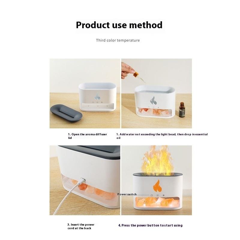 Flame aromatherapy machine USB plug-in flame ambient light bedroom desktop essential oil sleep aid salt stone air humidifier