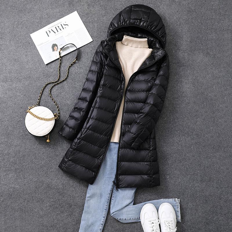 2026 Women's Mid-Length Lightweight Down Jacket with Detachable Hood - Autumn/Winter Fashionable Outerwear