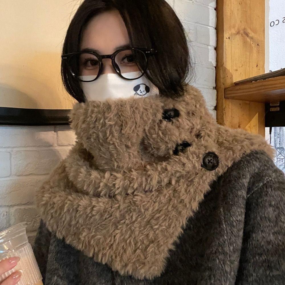 Solid Color Winter Neck Warmer Soft Plush Detachable Scarf Winter Turtleneck Neck Warmer  for Women