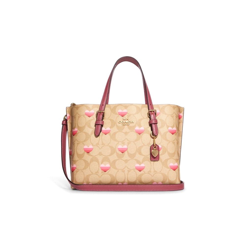 Coach Mollie Tote Classic Monogram Heart Print Synthetic Leather Tote Bag Women tote Khaki CA252-IMOT4 Basic Set (Bag+Dust Bag)
