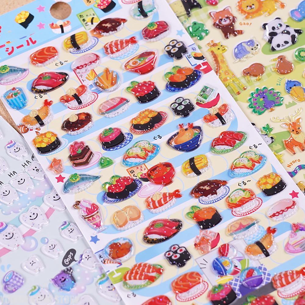 4 pcs/6pcs Kawaii Glittering 3D Sushi Sea Animals Vehicles Stickers Scrapbooking Diy Journal Stationery Sticker Gift Deco Art