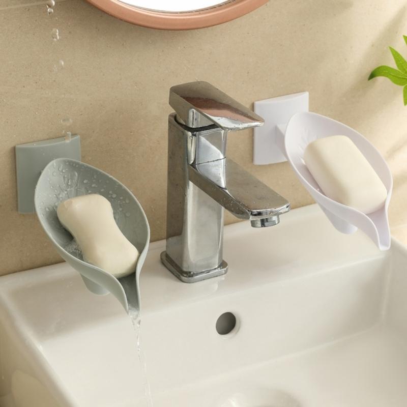 Soap Organizers Leaf Shape Plastic Soap Holder Tray with Adjustable Design and Auto Draining for Sink Countertop