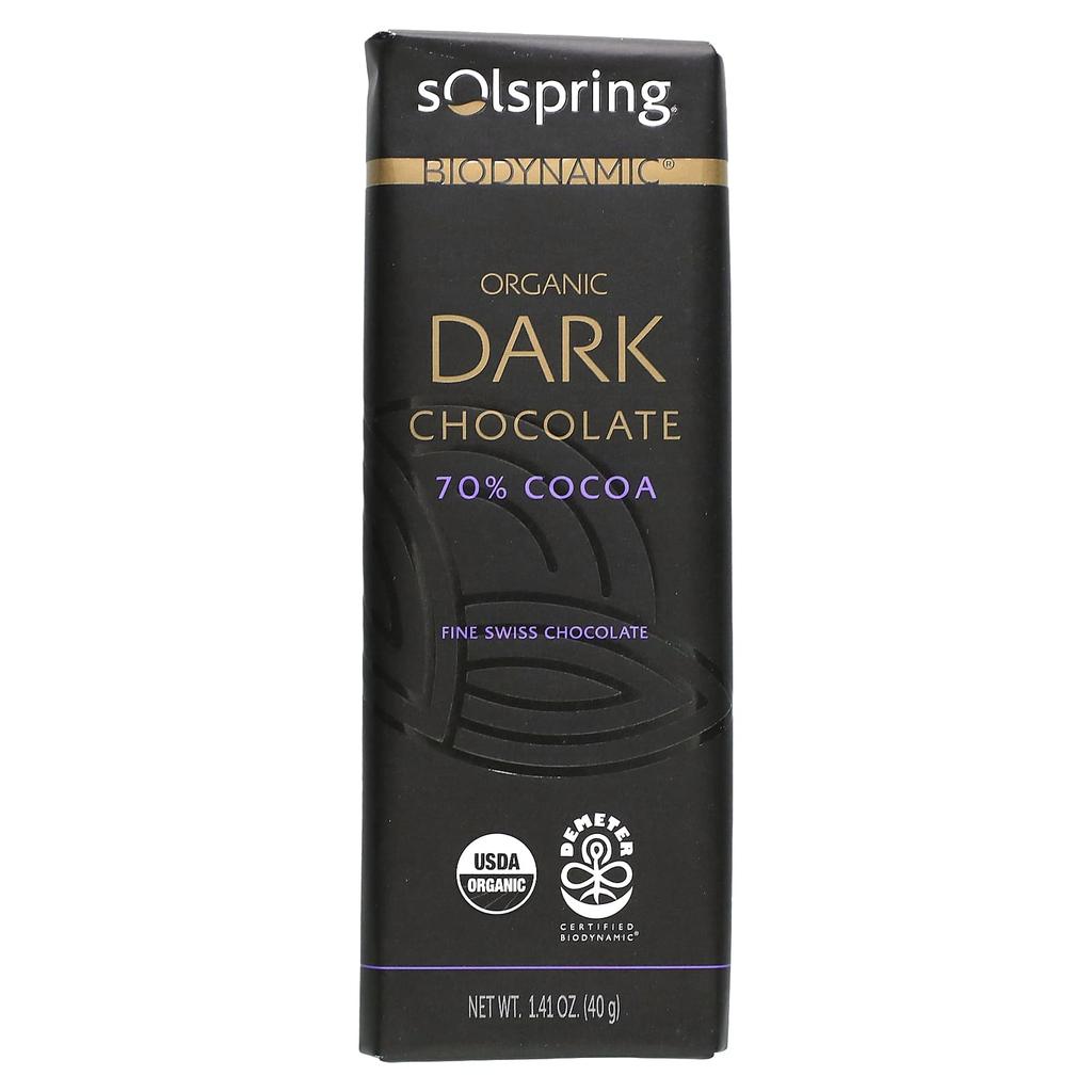 Dr. Mercola, SolSpring, Biodynamic, Dark Chocolate Bar, 70% Cocoa, 12 Bars, 1.41 oz (40 g) Each