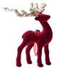 Indoor Christmas Party Supplies Flocking Elk Statue, Red Plush Reindeer Ornament, Cute Seated Window Hanging Display Standing Deer Sculpture for Wine