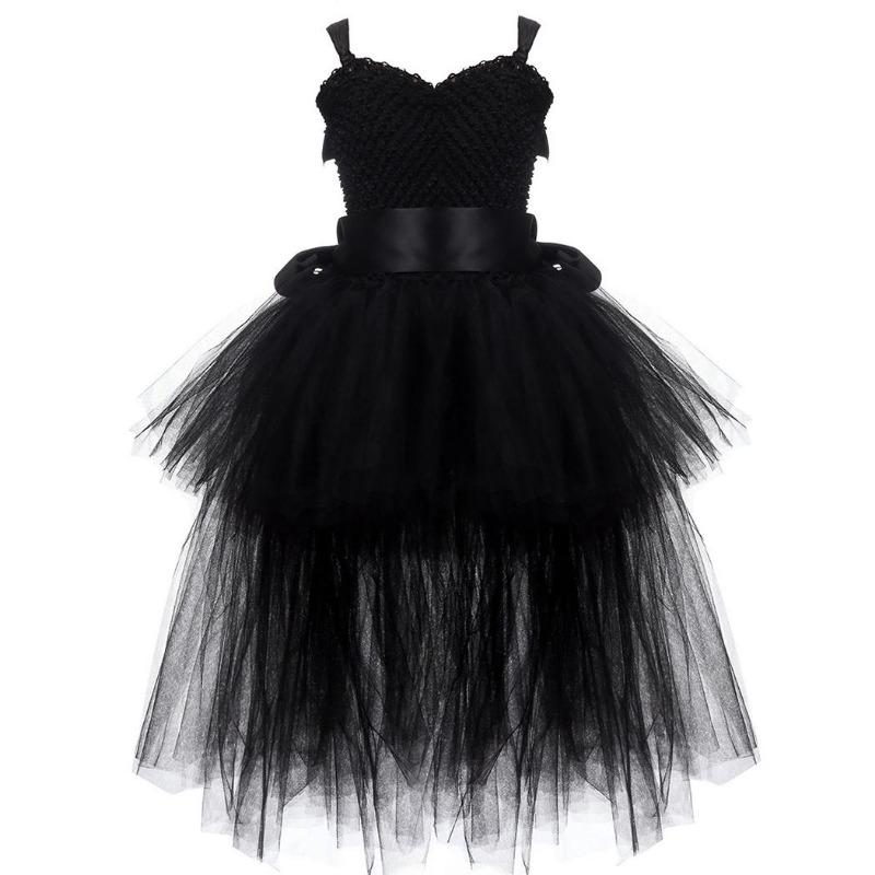 Black Girls Tutu Dress Tulle V-neck Train Child Evening Birthday Party Dress Kids Halloween Costume