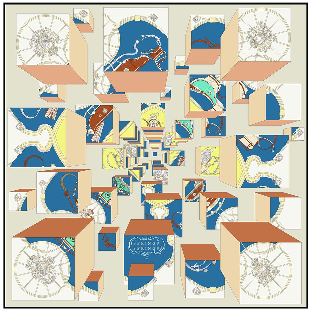 Silk Scarf Women Geometric Blocks Print Square Scarves Head Echarpe Silk Foulards Femme Wraps Beach Shawls Lady Hijabs 90CM