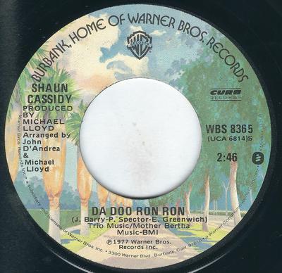 7inch Record SHAUN CASSIDY - Da Doo Ron Ron / Holiday WBS8365 Warner Bros. Re 1977 US Rock Used