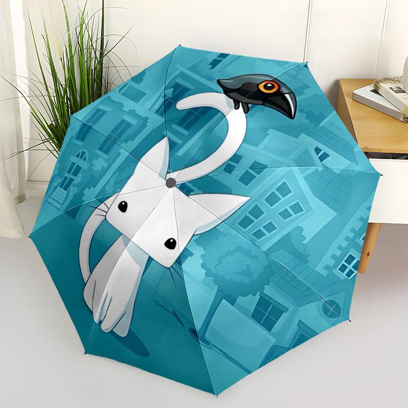 1pc Cat Crow Automatic Open/close, All-Season Portable Folding Umbrella, Travel, Everyday, Formal Events - Compact Luxury Parasol, Outdoor Accessory,