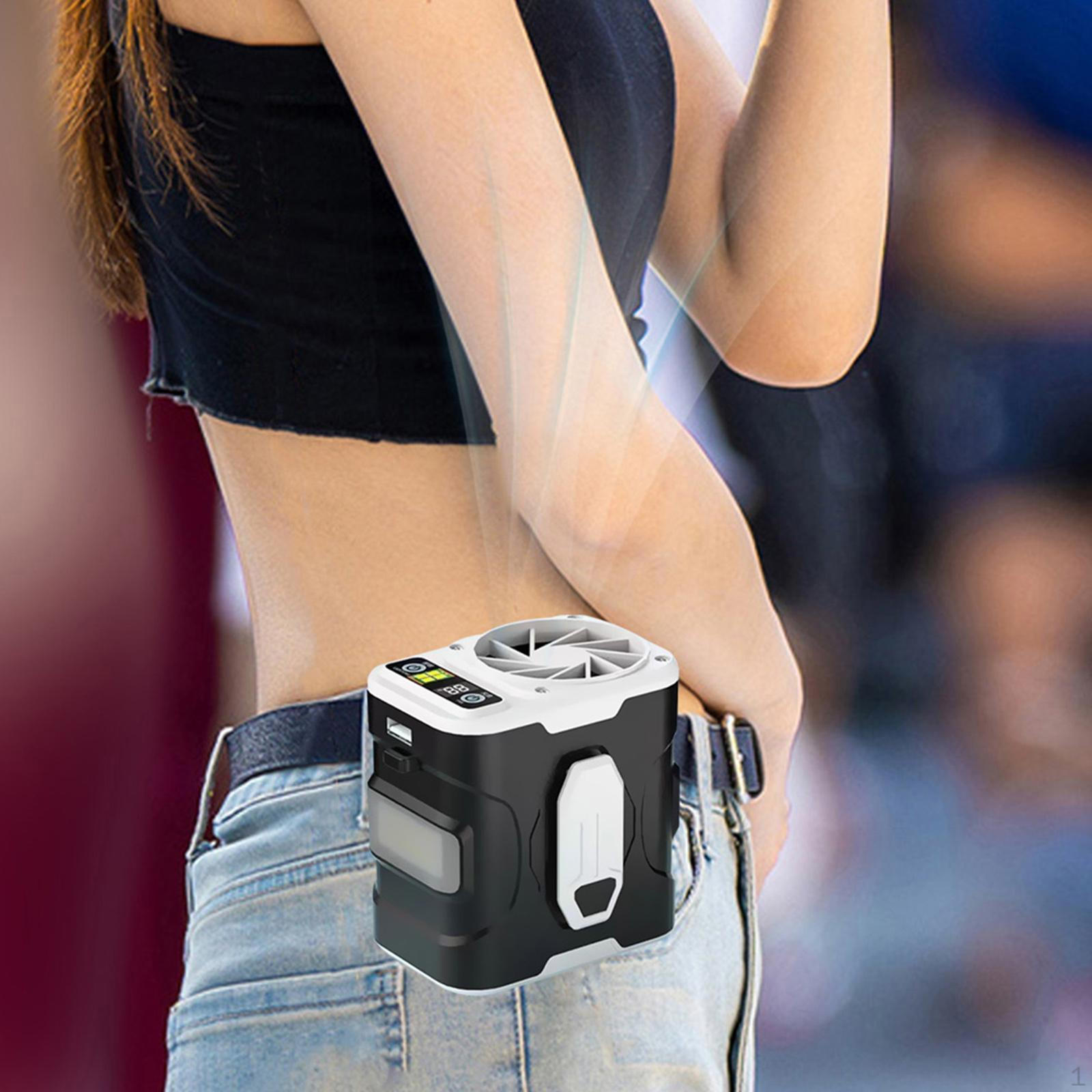 

Portable Waist Fan USB Rechargeable Hanging Neck with Light for Climbing Fishing Summer White and Black