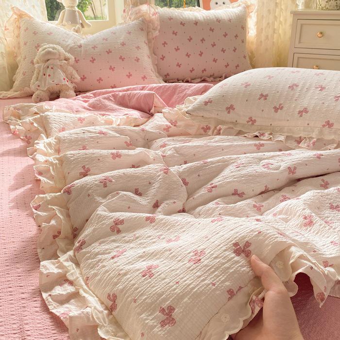 2025 Cloud-Feel Cotton Lace Summer Quilt Set, Machine Washable - Cool & Lightweight for Air Conditioning (Single/Double)