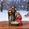 LED Lighted Holiday Resin Manger Nativity Scene Figurine Decors Christmas Themed Tabletop Religious Holy Family Ornament