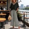 Completo estivo due pezzi da donna con top a righe a maniche corte con scollo a V e set di pantaloni a gamba larga con tasche, set casual per vacanze e relax