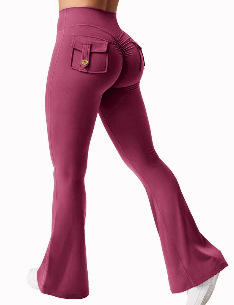 Custom Outdoor Peach Yoga Flare Pants - Stylish, Pocketed, Sport & Workwear for Women