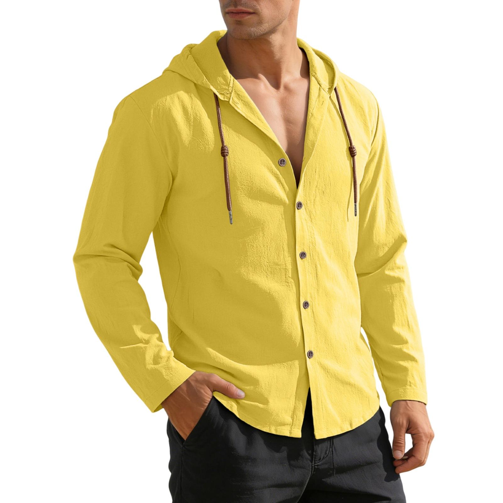 

Men s Hooded, Business-, Breathable, Buttoned Long-sleeved Coat Shirt XL жовтий