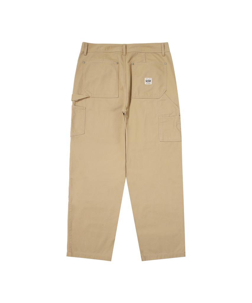 Syupeodeulai Corduroy Mix Straight Carpenter Pants Beige