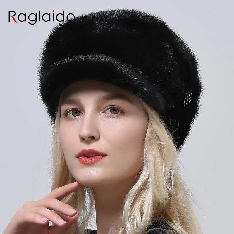 Winter Brim Hats For Women Ear Cover Luxury Domo Natural Mink Fur Cap High Quality Cold Cap Women Real Mink Fur Winter Fur Hats