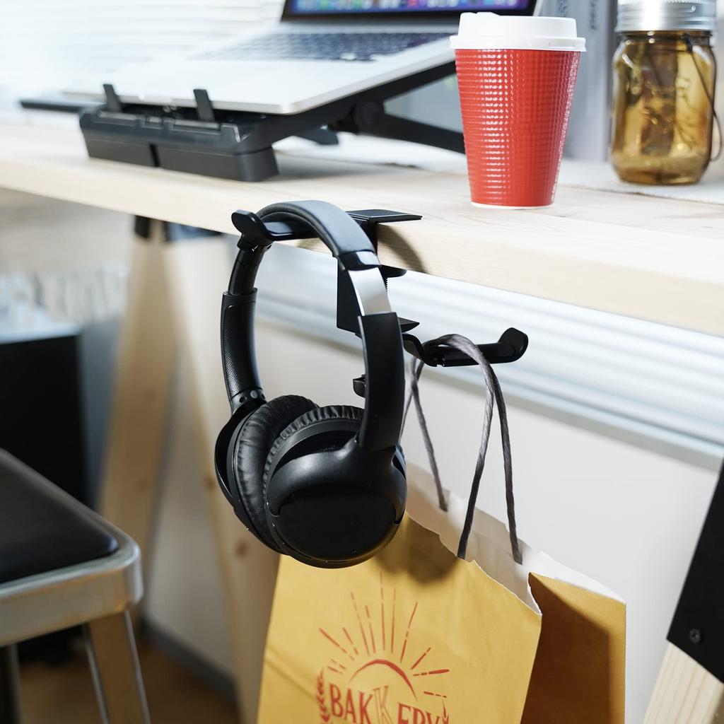 Seena Headphone Hanger, Double Hook Type, Headphone Stand with Clamp, Multifunctional Aluminum, 360-Degree Rotation, Cup, Desk Mount, Heavy-Duty, 5kg