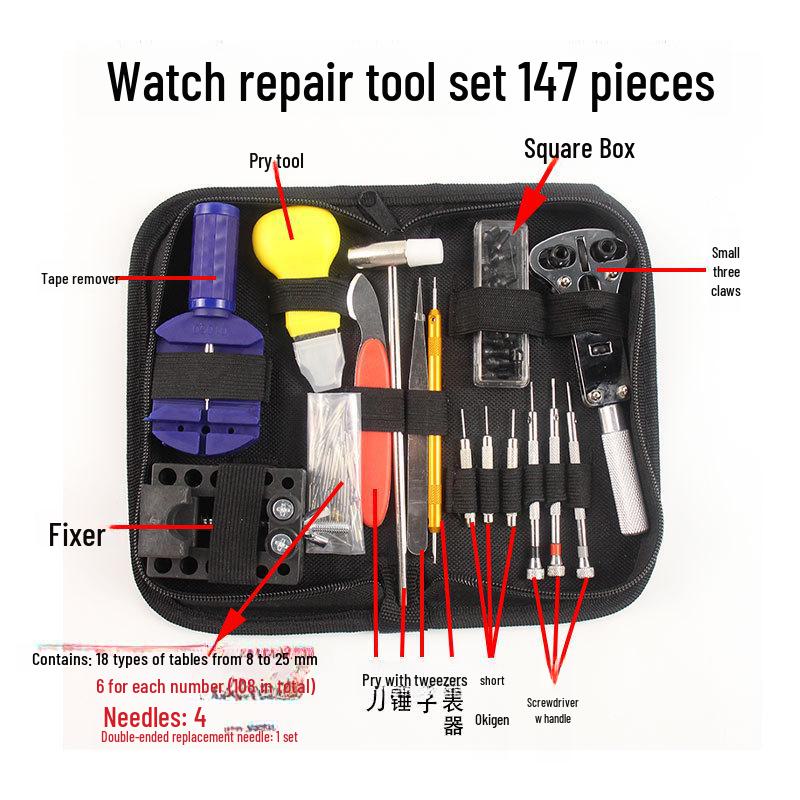 147-Piece Watch Repair Tool Kit: Strap Change, Cover Removal, Cleaning & Maintenance