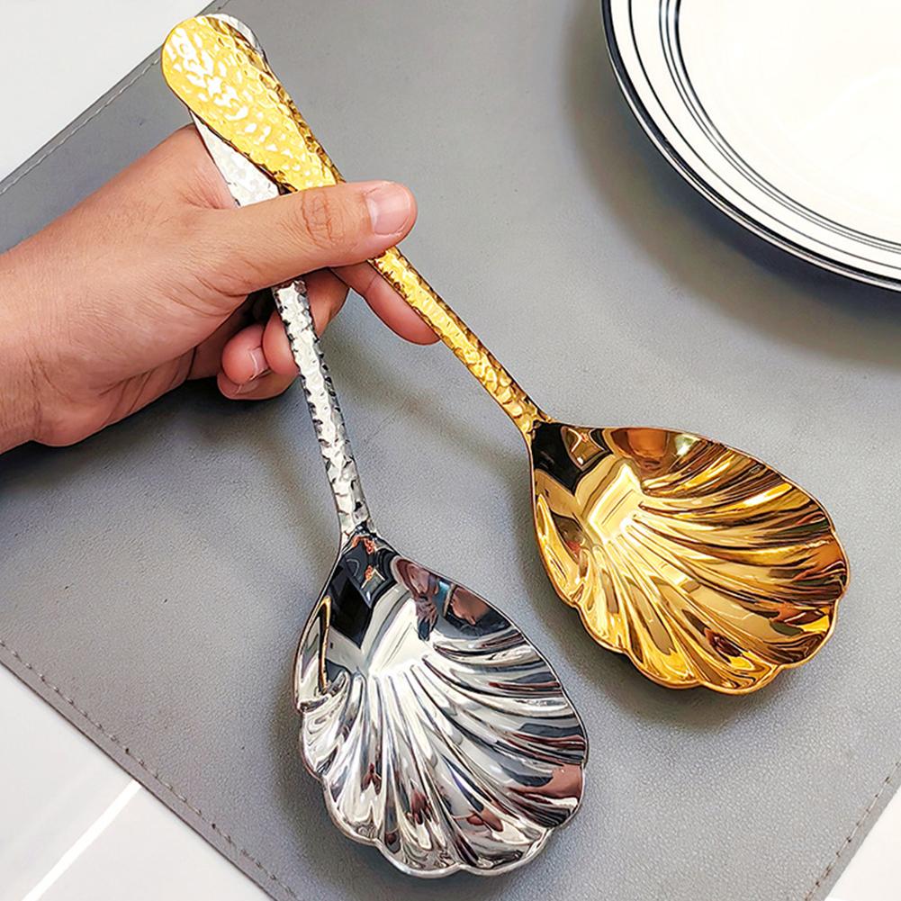 1/2/3PCS Large Hammered 304 Stainless Steel Shell Spoon Long Soup Spoons Public Hot Pot Serving Scoop Restaurant Table