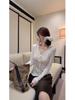Kumikumi Pure Desire White Lace-Up V-Neck T-Shirt for Women - Autumn Slimming Casual Top