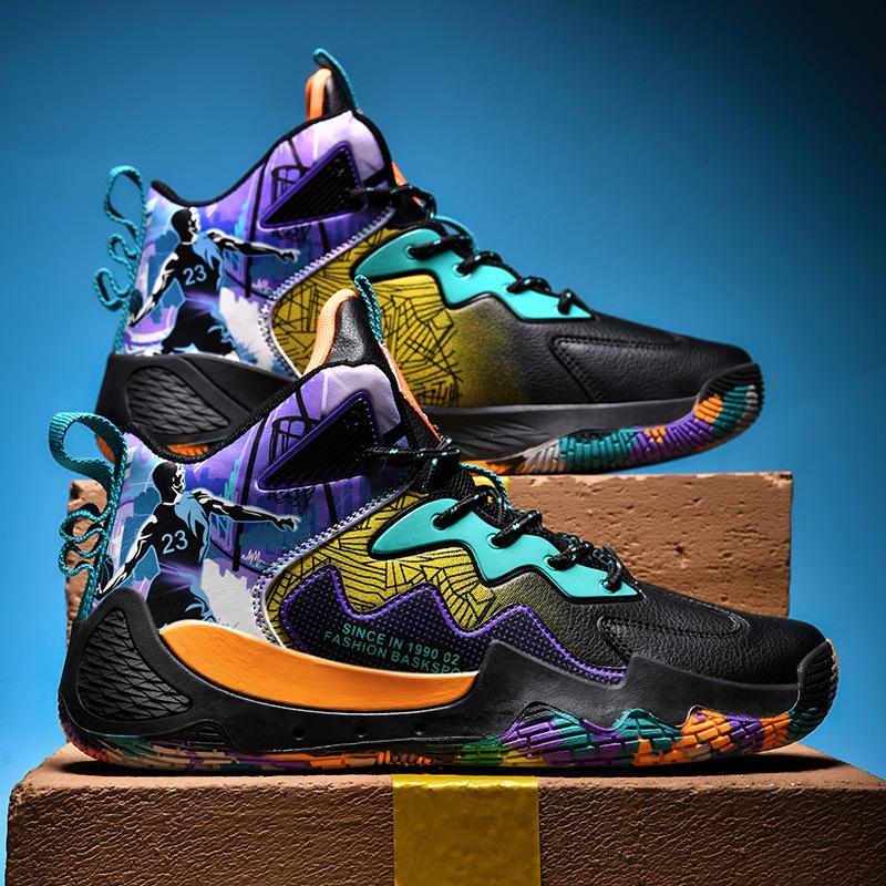 Children's High-Top Leather Basketball Shoes - Boys Ages 6-12, Autumn/Winter