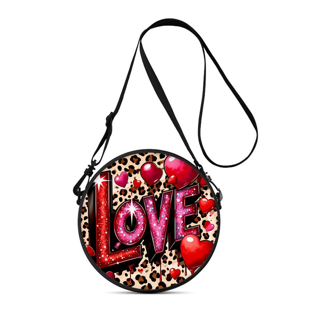 Love Print Round Shoulder Bag Casual Messenger Bag for Woman Best Gifts 2D Flat Casual Daily Crossbody Bag