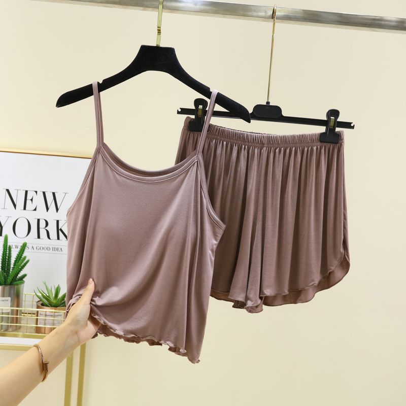 

Модальный жилет на бретелях с подкладкой Женский летний цельный домашний нагрудный пижамный комплект Тонкие топы Шорты Комплект из двух предметов Khaki M (recommended 40.00 kg-50.00 kg