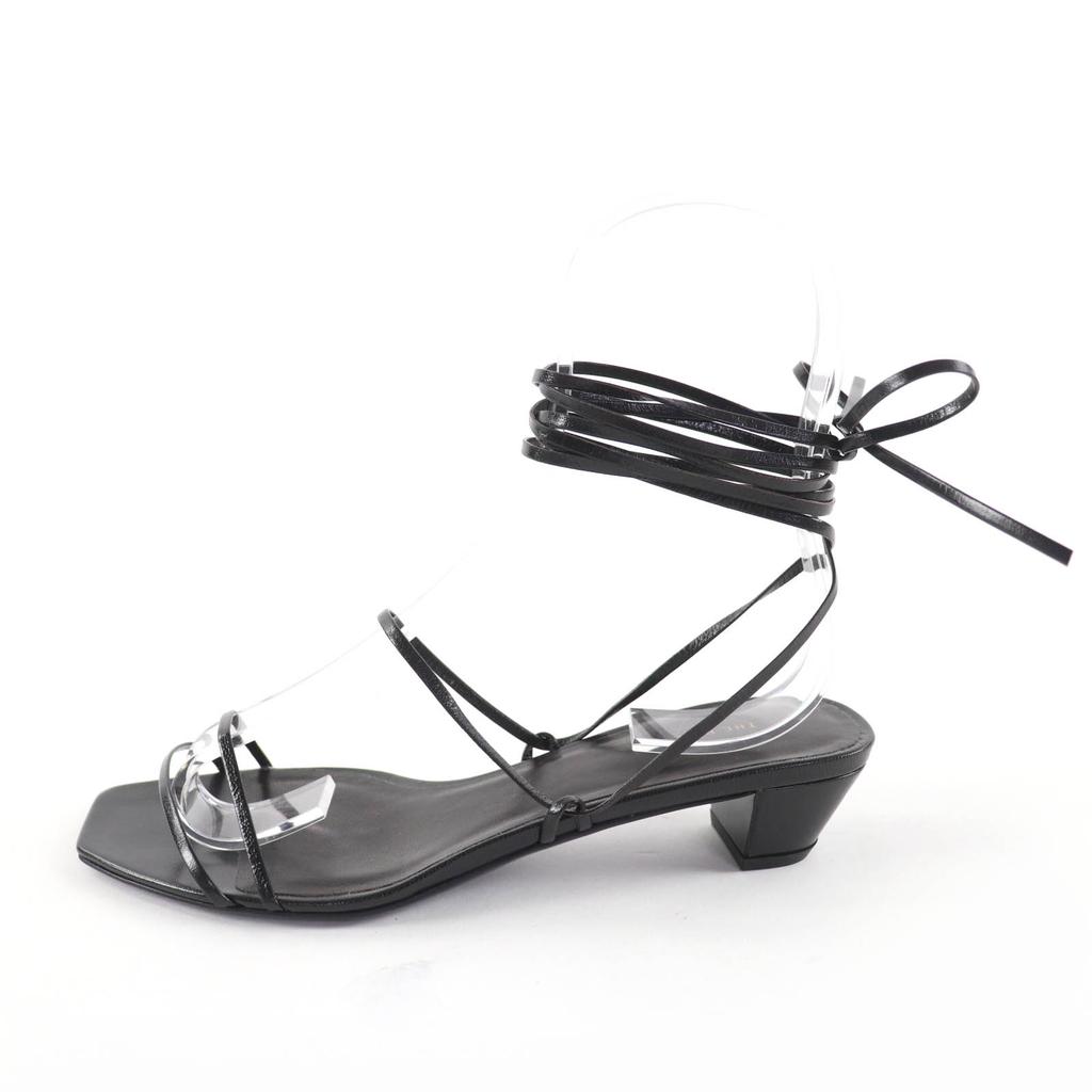 Ausgezeichnete THE ROW Sandalen GRAPHIC STRAP KITTEN eckige Zehe Leder schwarz Damen 35 Gebraucht