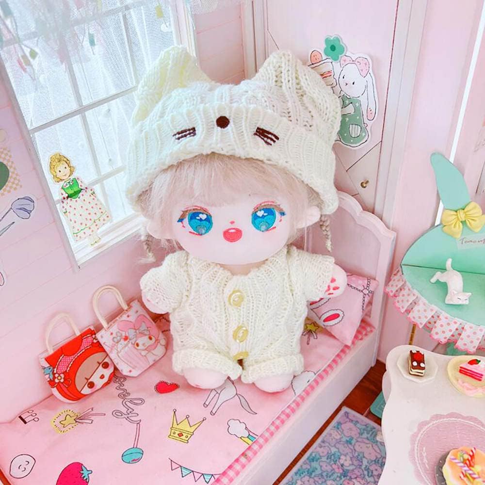 niannyyhouse 20cm Plush Doll Clothes Cat Hat Woolen Thread Onesies 8in Doll Accessories (B)