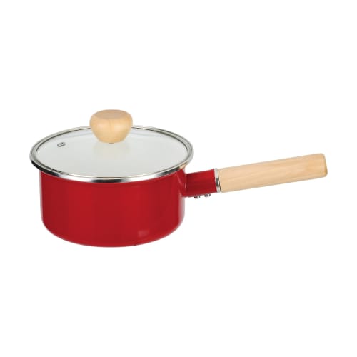 PEARL METAL HB-4880 16cm Enamel Saucepan with Glass Lid, Red, Induction Compatible