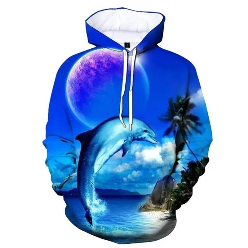 Hanorace 3D cu delfini imprimate la modă pentru bărbați Hanorac grafic cu animale de ocean Copii Hipster Streetwear Pulover Femei Hanorac
