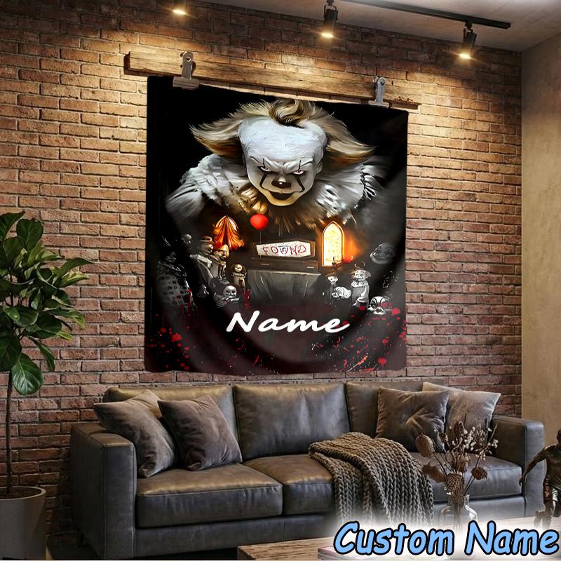 Custom Name Tapestry Clown Horror Tapestry, Unique Design Tapestry, Suitable for Bedroom,Livingroom, Playroom,Heartwarming Fan Holiday Gifts
